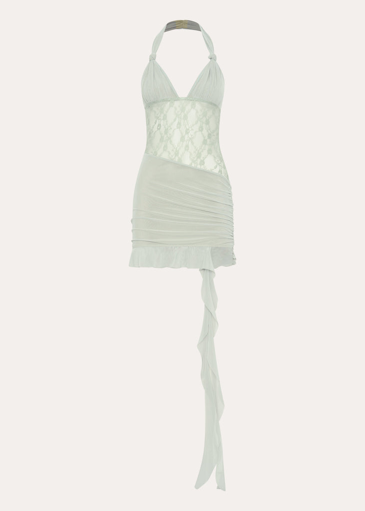 Tate Mesh Mini Dress Sage 7 Peppermayo