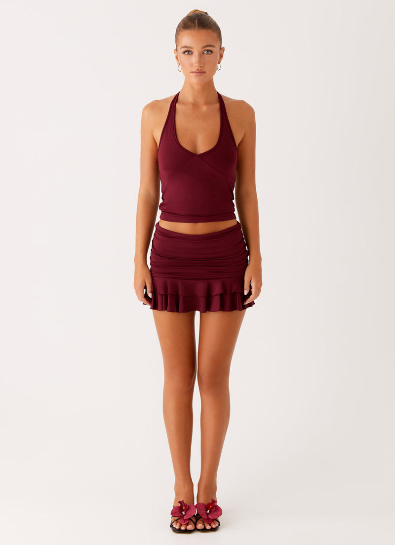 Bernie-Mini-Skirt-Raspberry-Wine-1-Peppermayojpg