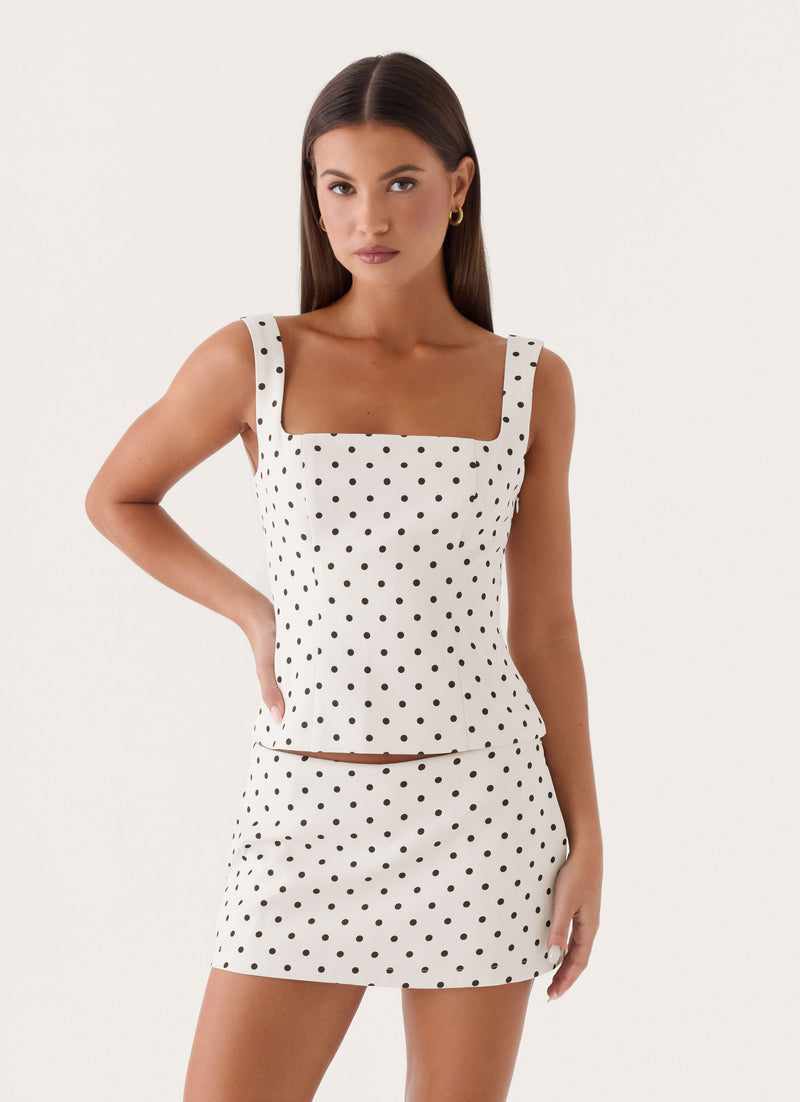 Aaliyah Bustier Top - Cream Polka Dot