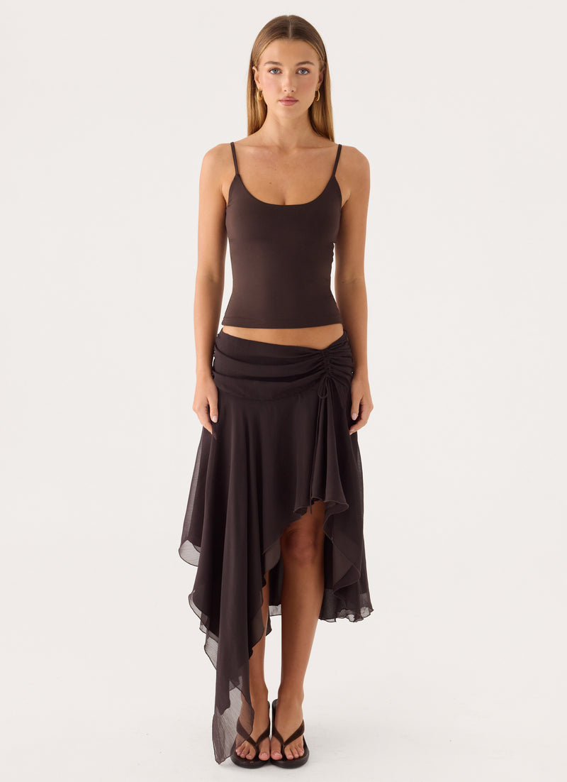 Abeda Asymmetrical Midi Skirt - Chocolate