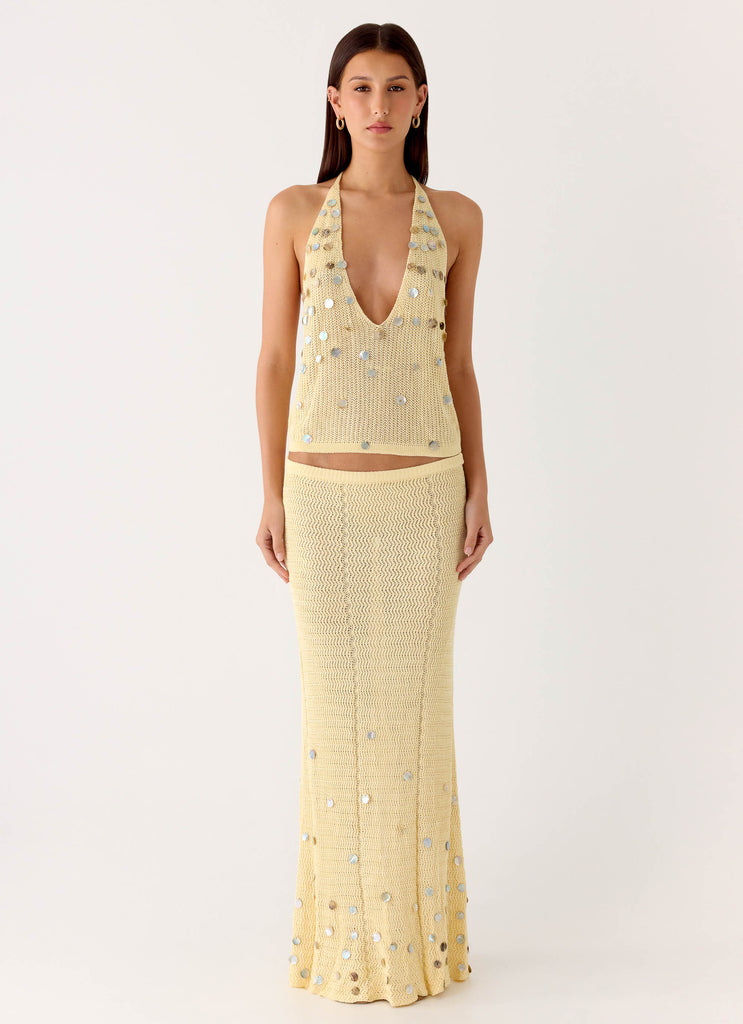 Adelaida Beaded Crochet Maxi Skirt - Yellow
