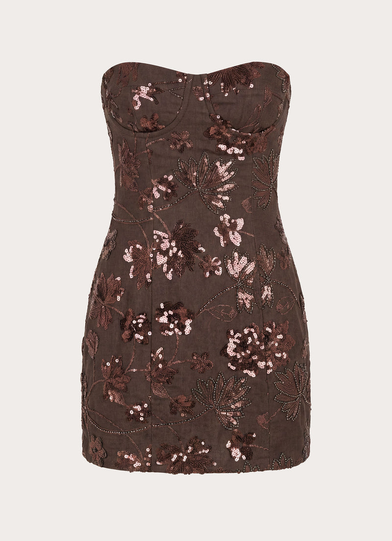 Akima Bustier Sequin Mini Dress - Chocolate
