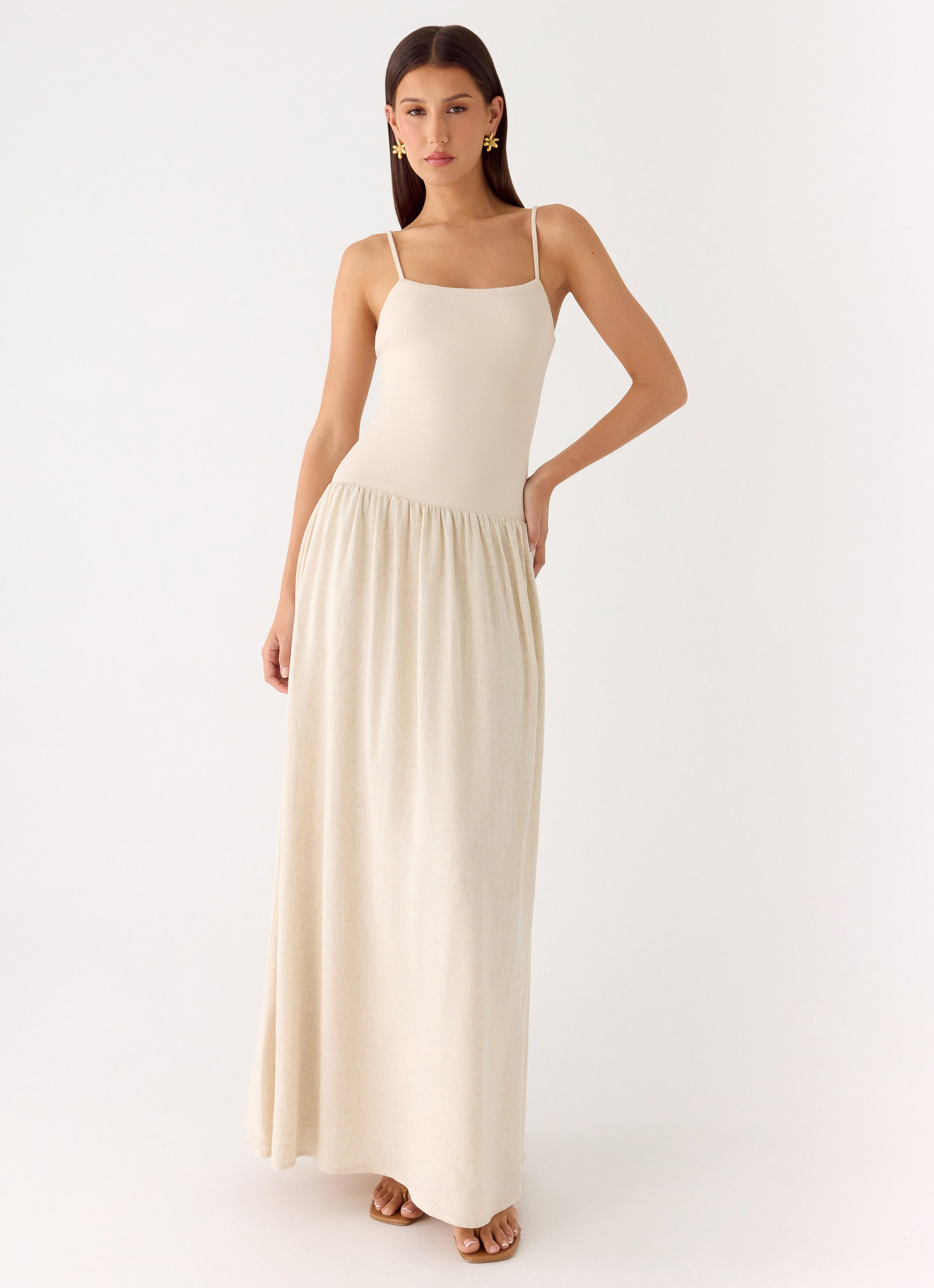 casual beige maxi dress CREPE SILK LINED MAXI DRESS IN BEIGE | CULT MIA