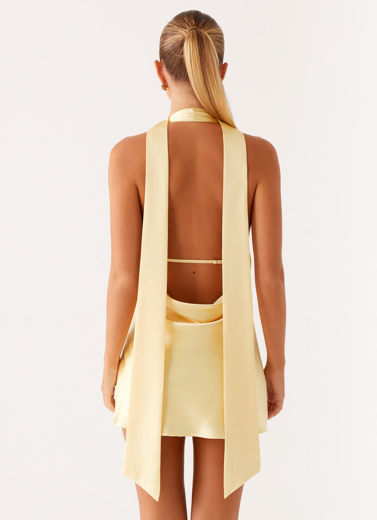 Peppermayo Exclusive Alicia Satin Halter Mini Dress - Pastel Yellow - View 5 | Shop Formal Dress