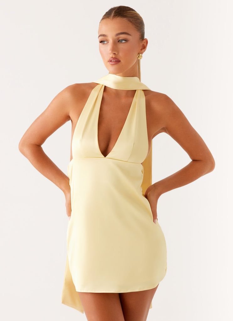 Peppermayo Exclusive Alicia Satin Halter Mini Dress - Pastel Yellow - View 1 | Shop Formal Dress