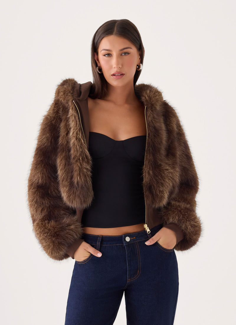 Alio Faux Fur Zip Jacket - Tan
