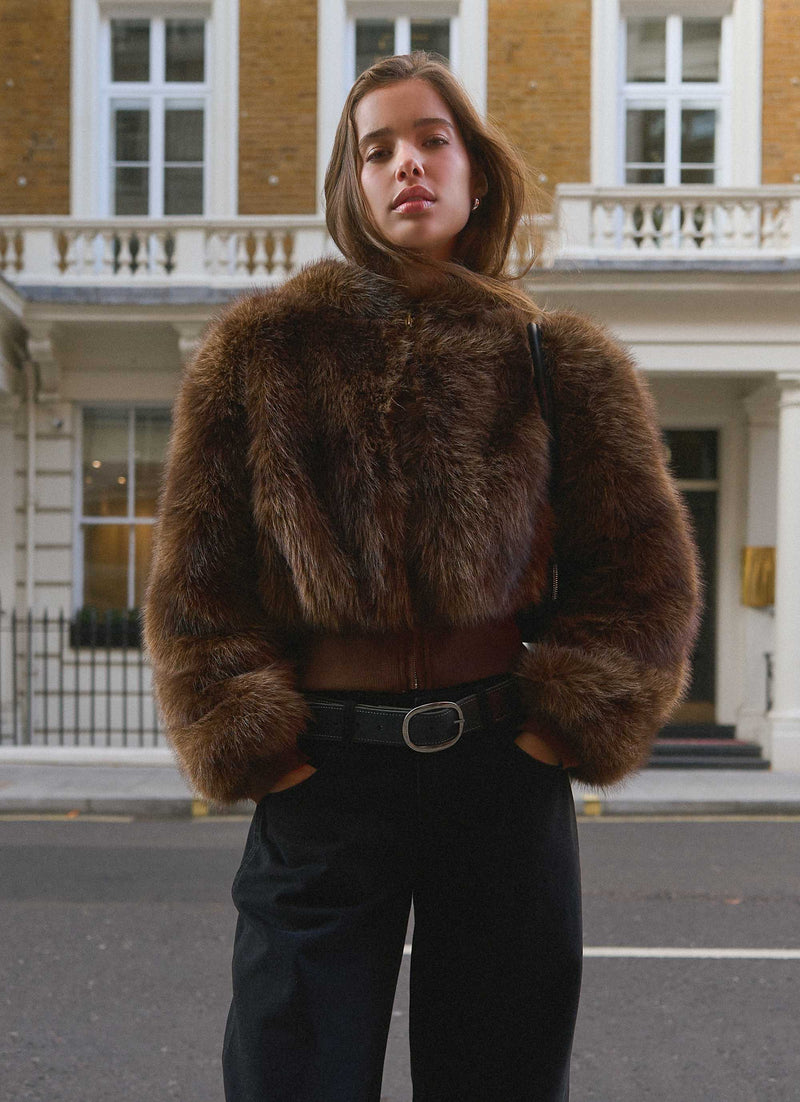 Alio Faux Fur Zip Jacket - Tan
