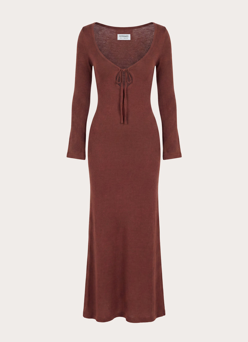 Amarise Knit Tie Front Maxi Dress - Chocolate