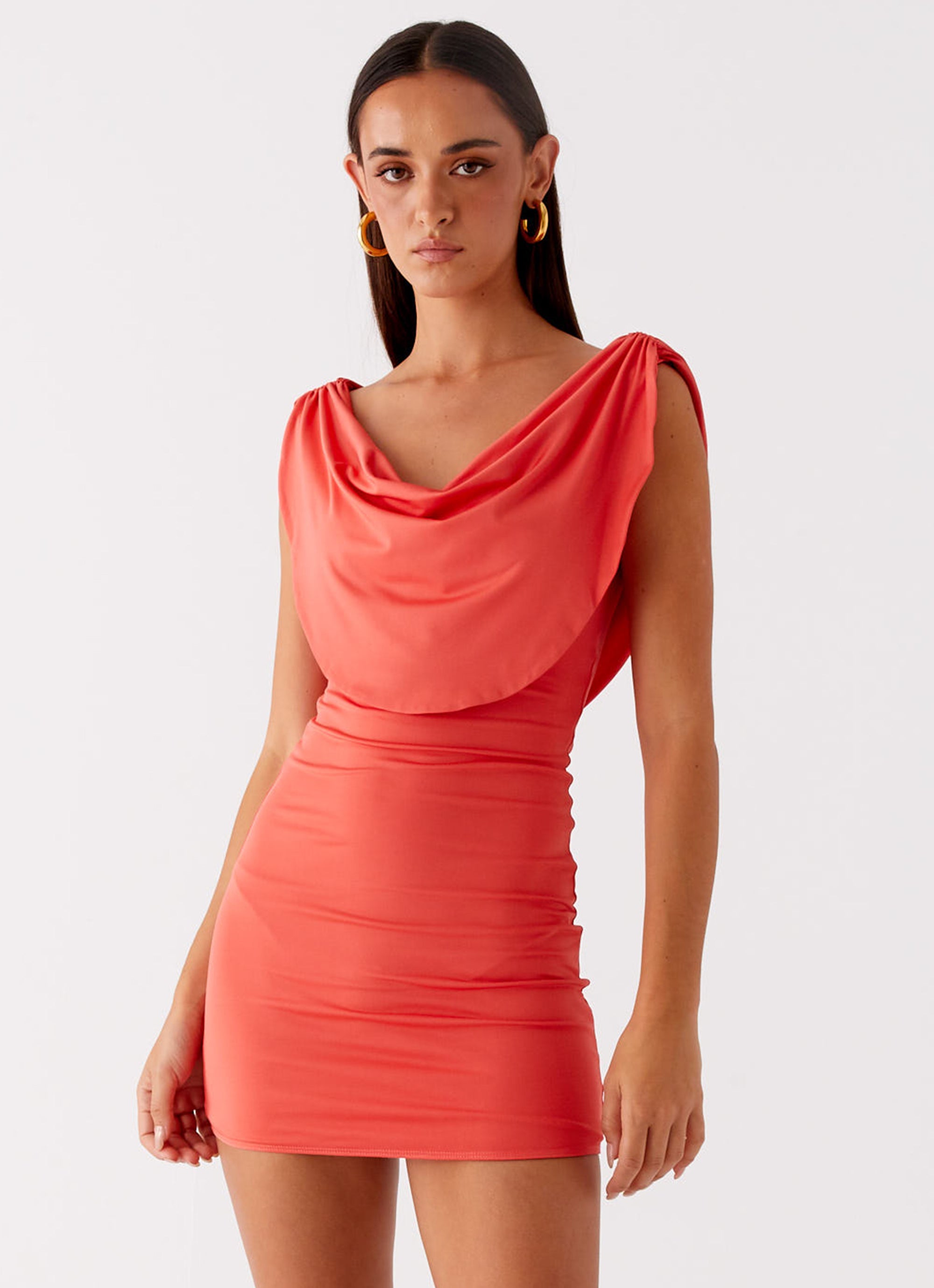 coral red mini dress Flor de Juma Mini Dress