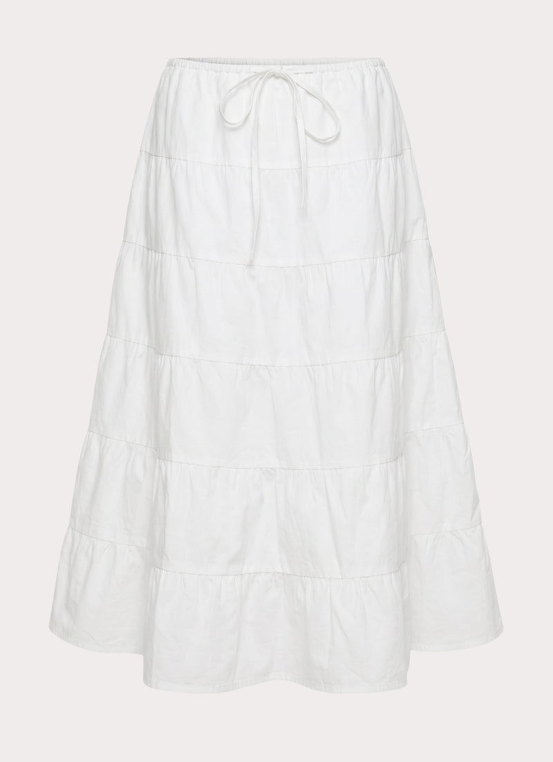 Aphira Tiered Midi Skirt - White