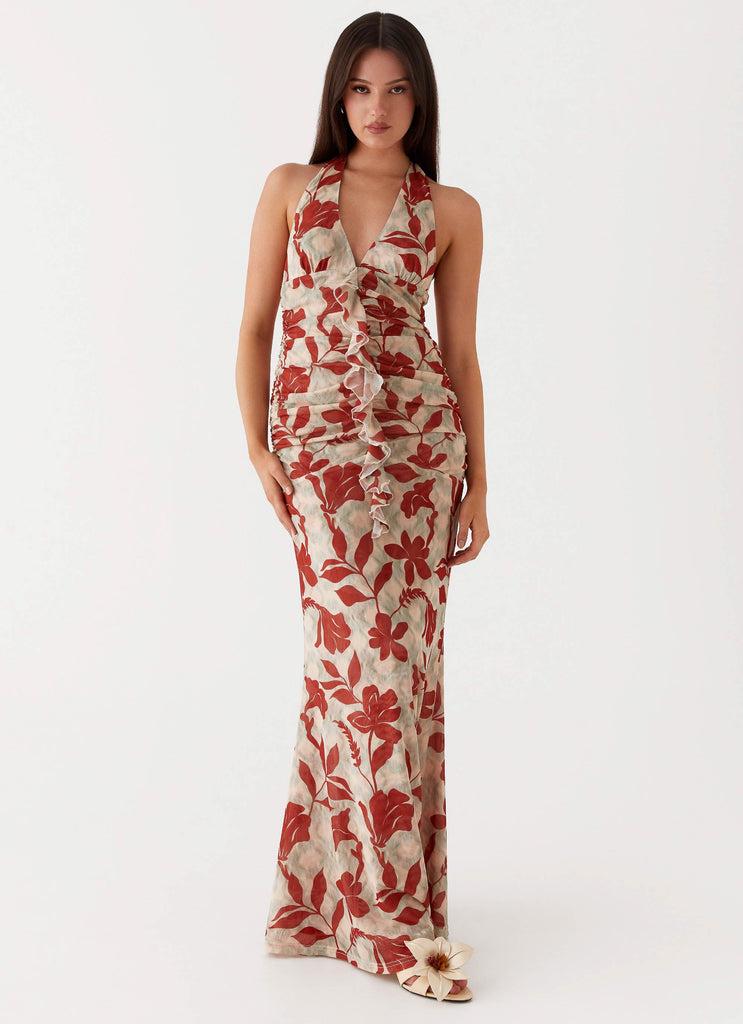 Peppermayo Exclusive Ardenia Halter Maxi Dress - Red Green Floral