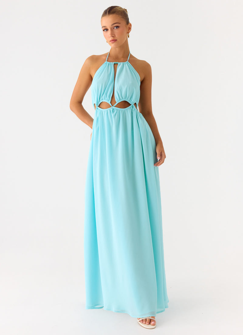 Ardenzelle Chiffon Halter Neck Maxi Dress - Turquoise