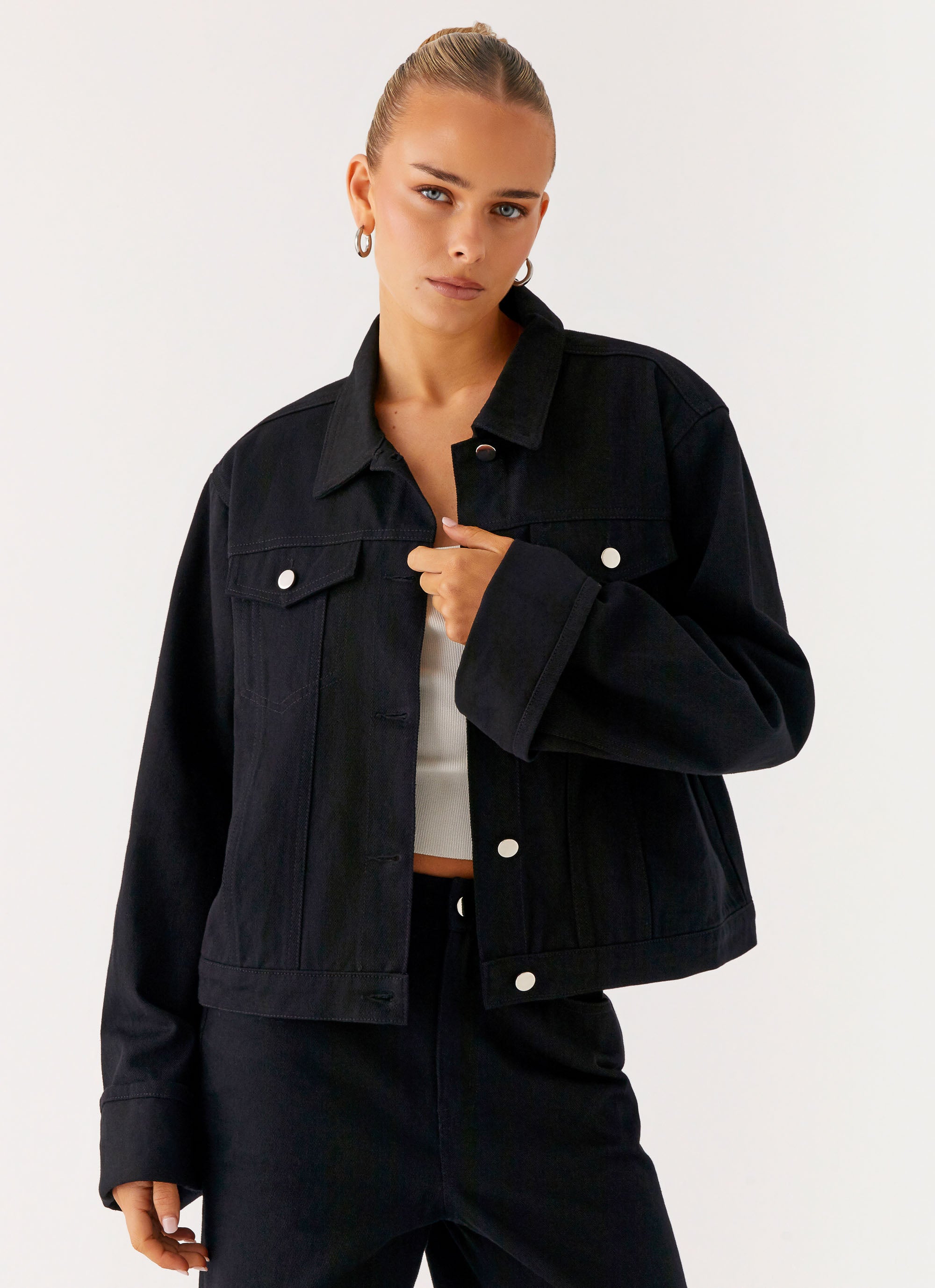 Back Again Oversized Denim Jacket - Black Peppermayo Back Again Oversized Denim Jacket - Black Peppermayo