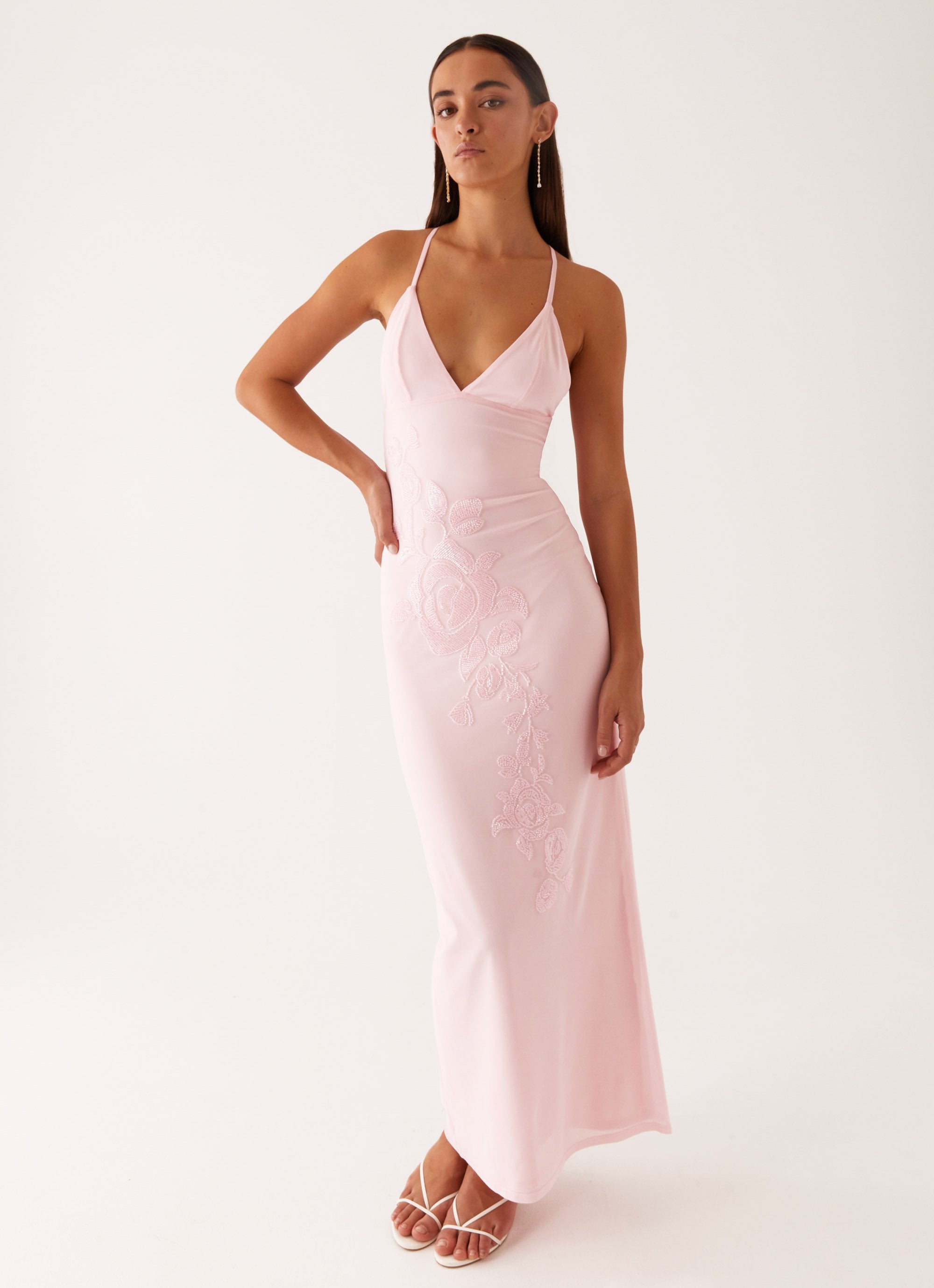 Beki Beaded Mesh Maxi Dress Pink – Peppermayo1