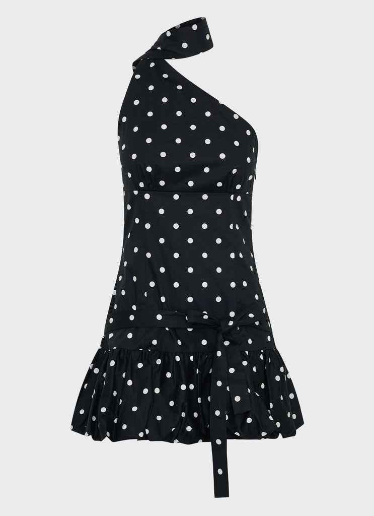 Belina Scarf Mini Dress - Black Polkadot