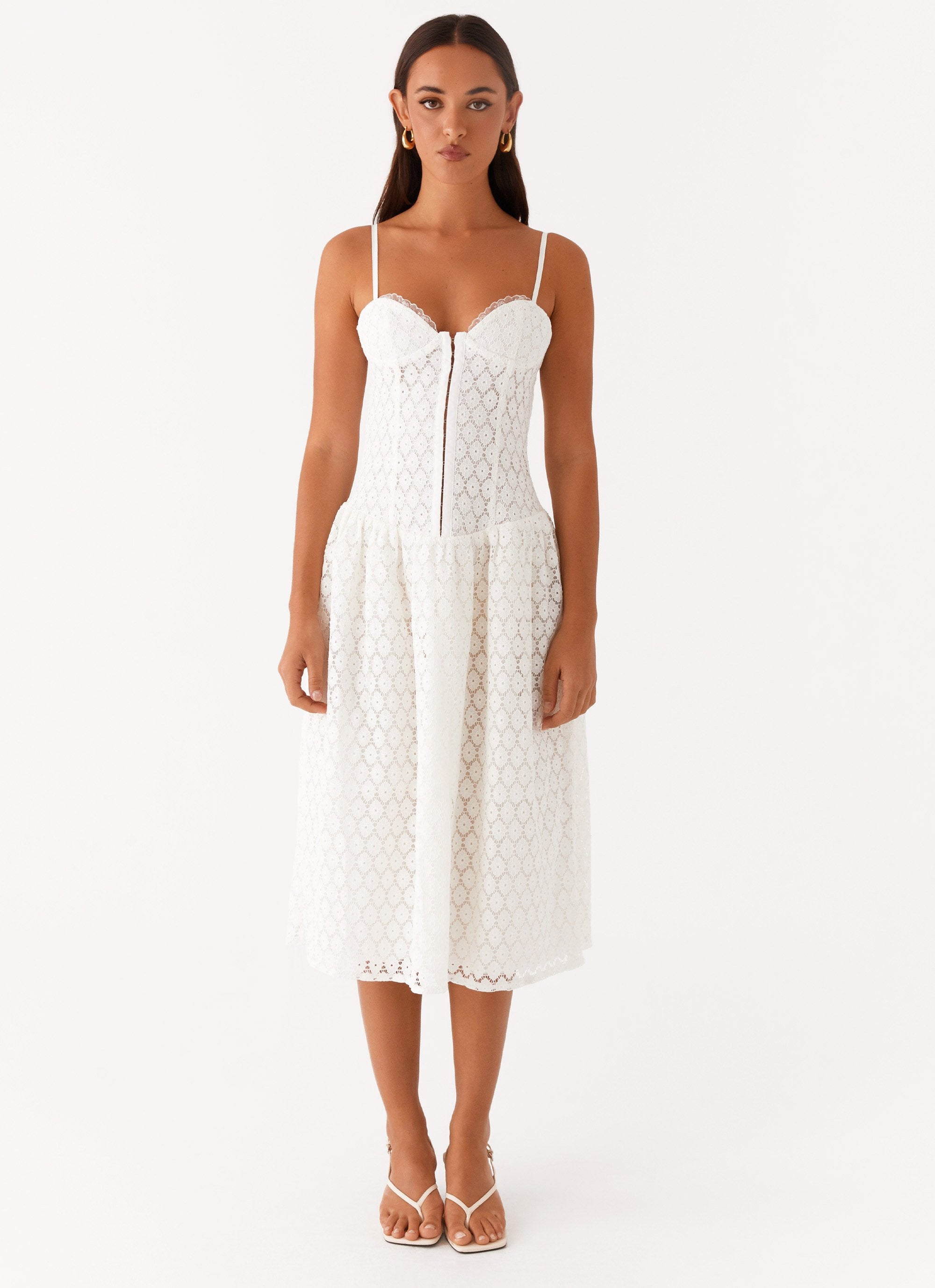 white lace corset midi dress Blooming Corset Midi Dress