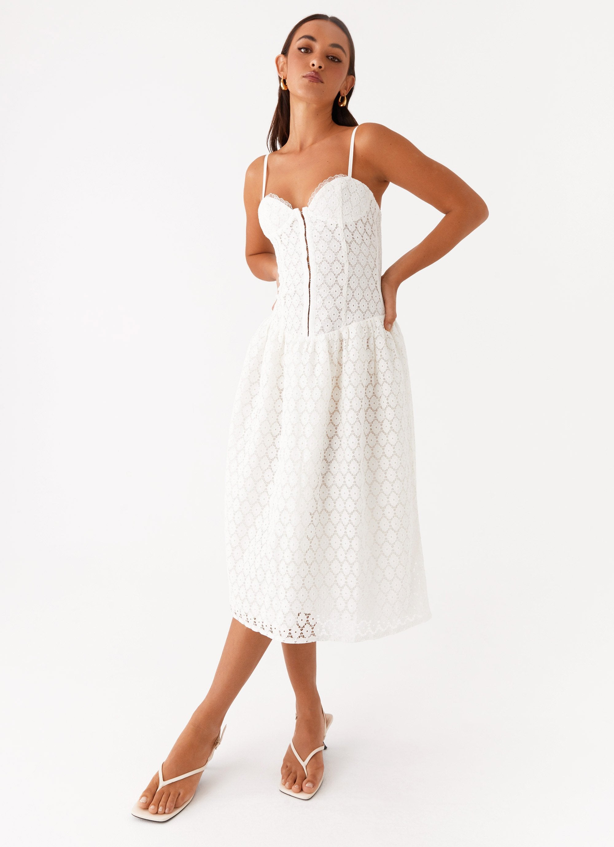 white bustier midi dress Blooming Corset Midi Dress