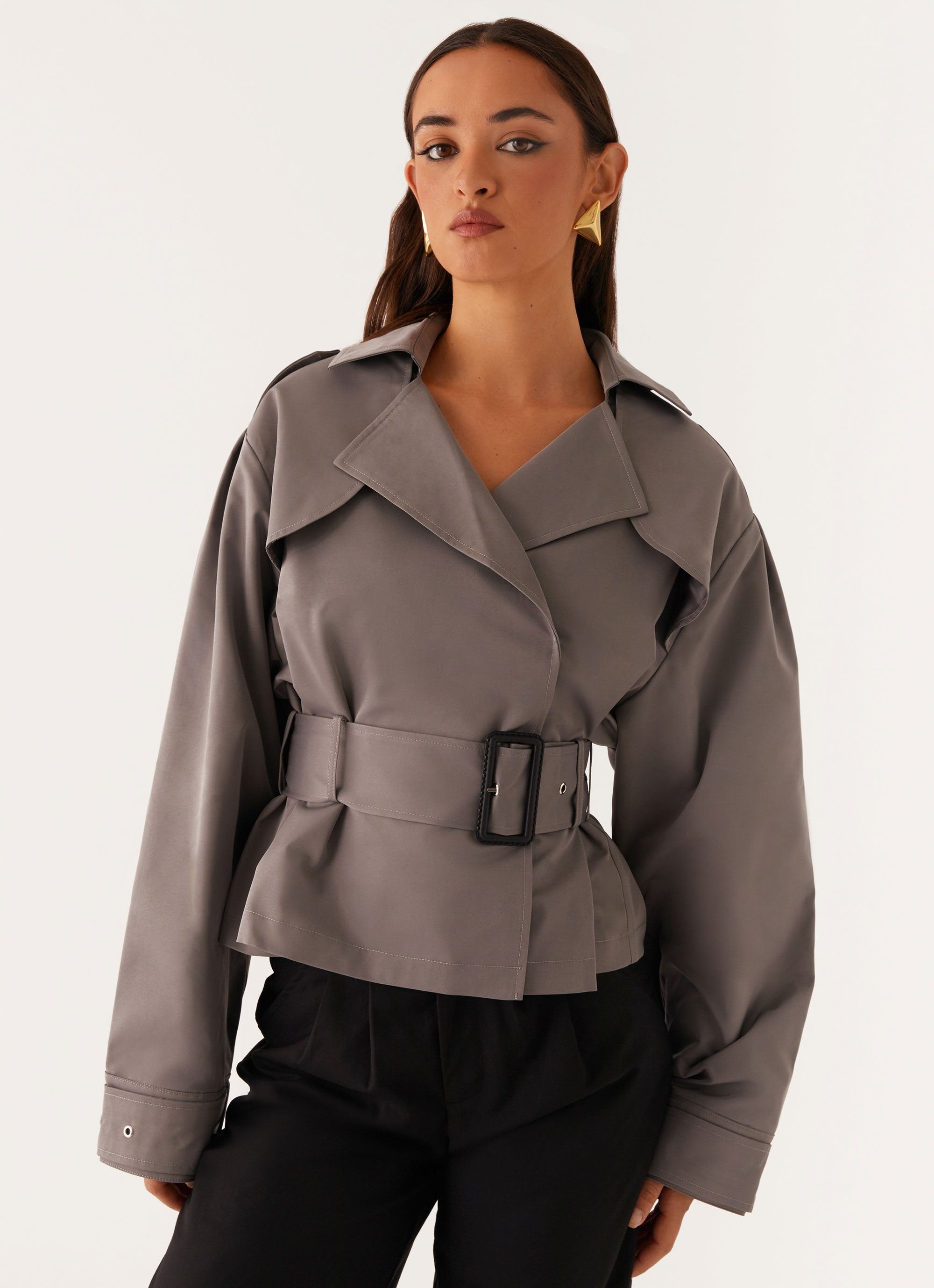 Boston Cropped Trench Coat Charcoal – Peppermayo