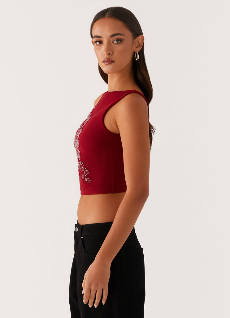 Collective Tops - Peppermayo Exclusive Brae Beaded Mesh Top - Deep Red fourth image