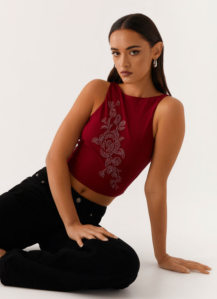 Collective Tops - Peppermayo Exclusive Brae Beaded Mesh Top - Deep Red sixth image