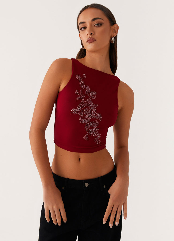 Collective Tops - Peppermayo Exclusive Brae Beaded Mesh Top - Deep Red featured image