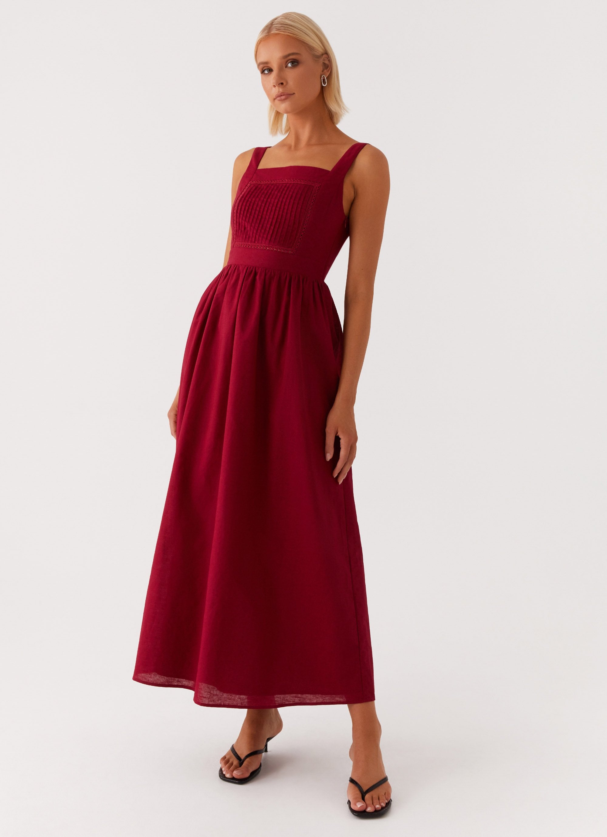 Brylin Linen Midi Dress - Red Brylin Linen Midi Dress - Red