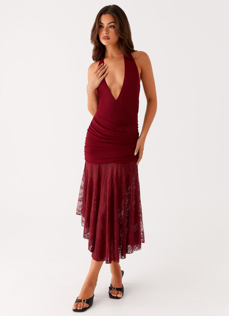 Collective Dress - Peppermayo Exclusive Burnout Midi Dress - Maroon image 1