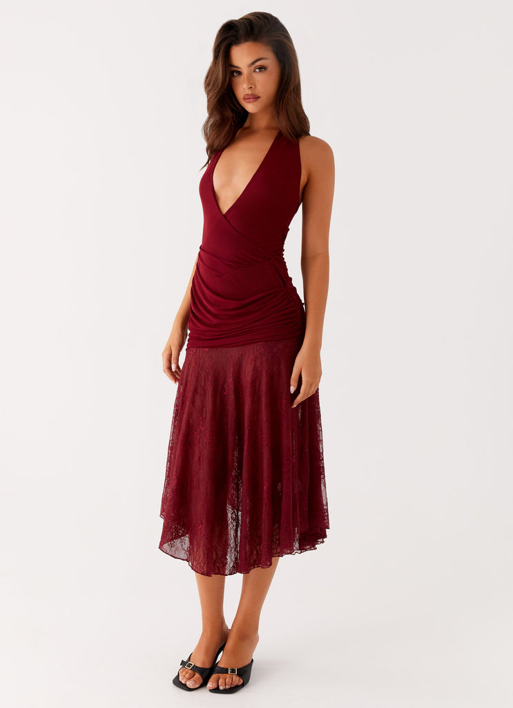 Collective Dress - Peppermayo Exclusive Burnout Midi Dress - Maroon image 6