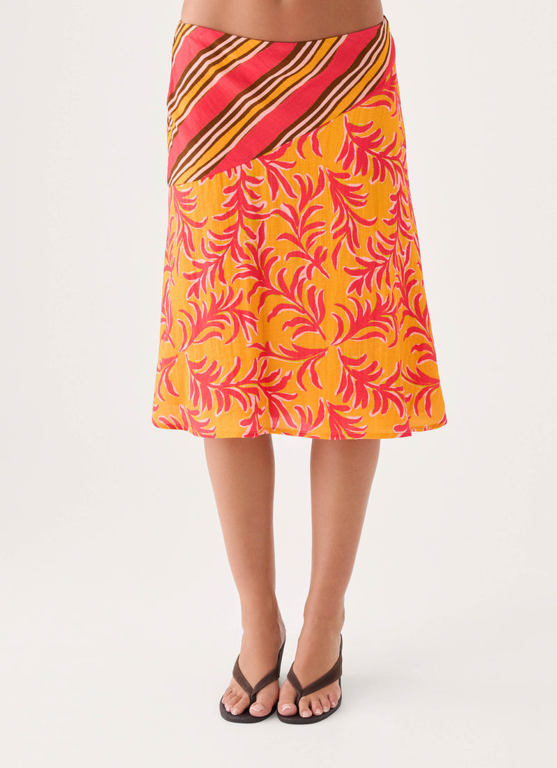 Cabana Crush Midi Skirt - Saffron Palm Print