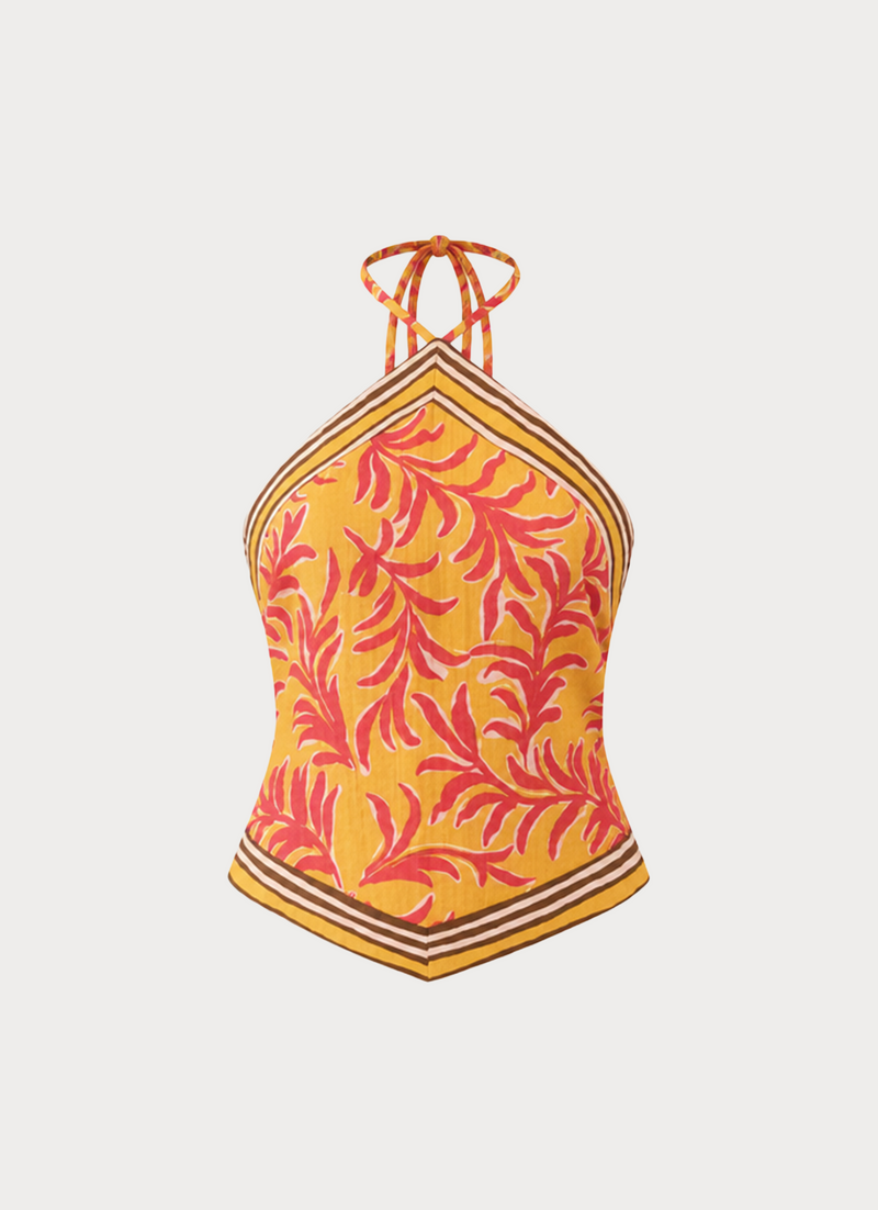 Cabana Crush Scarf Top - Saffron Palm Print
