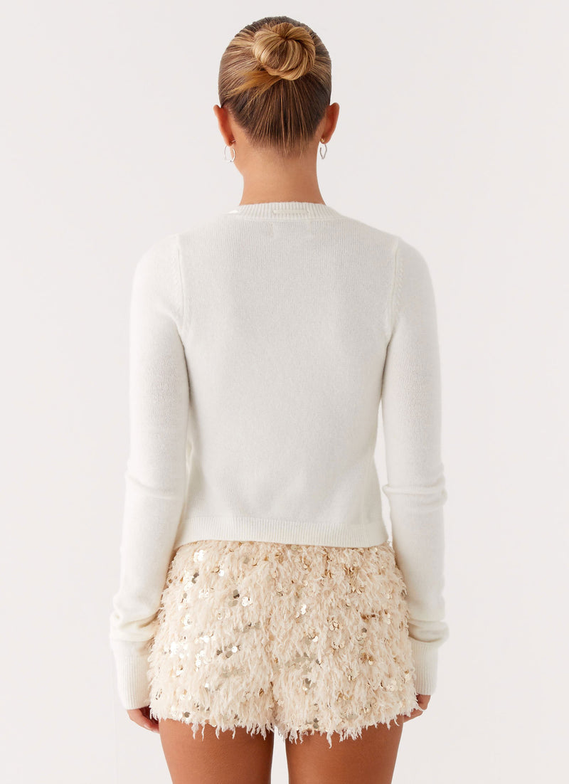 Candy Sequin Mini Shorts - White