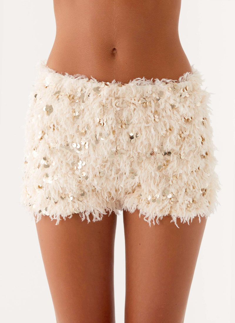 Candy Sequin Mini Shorts - White
