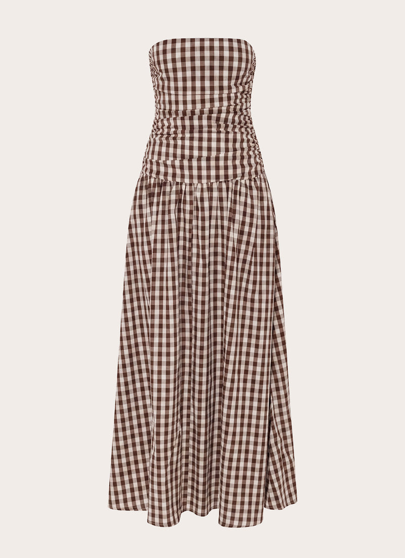 Carmel Maxi Dress - Brown Gingham