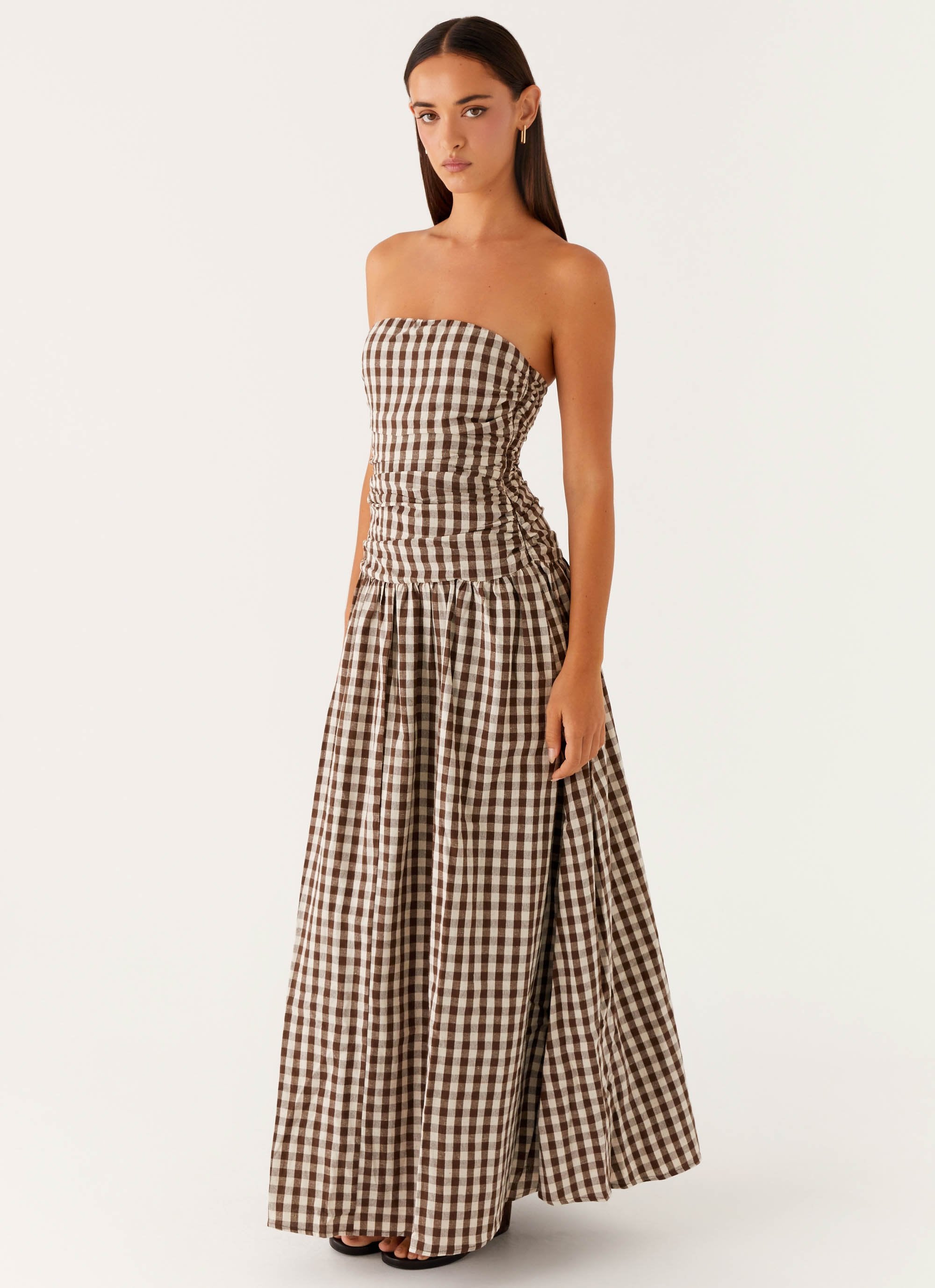 Carmel Maxi Dress - Brown Gingham Peppermayo Carmel Maxi Dress - Brown Gingham Peppermayo