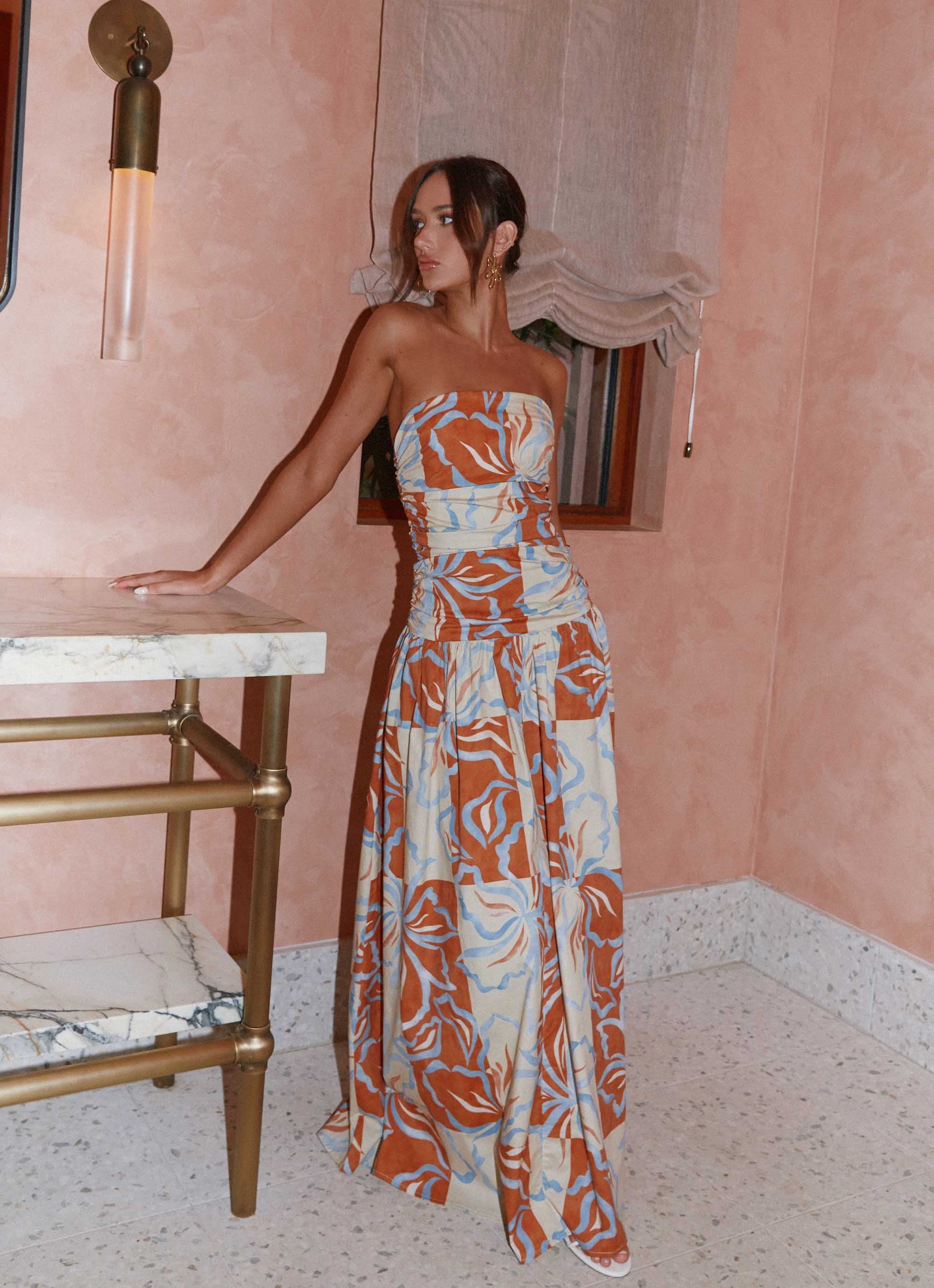 Carmel Maxi Dress - Orange Blue Floral Peppermayo Carmel Maxi Dress - Orange Blue Floral Peppermayo