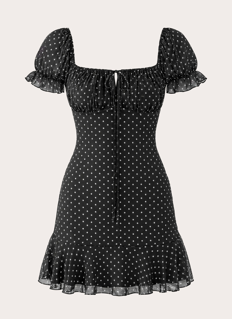 Cathedral Mini Dress - Black Polka Dot