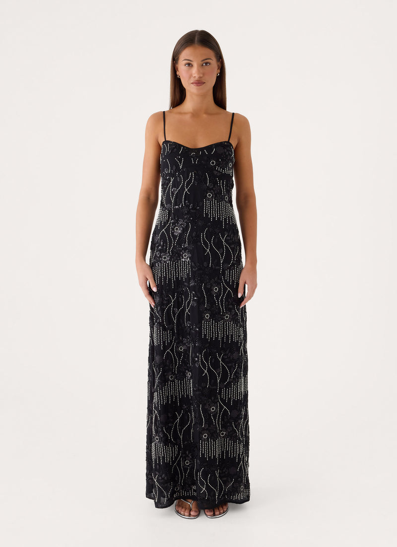Celandine Beaded Maxi Dress - Black