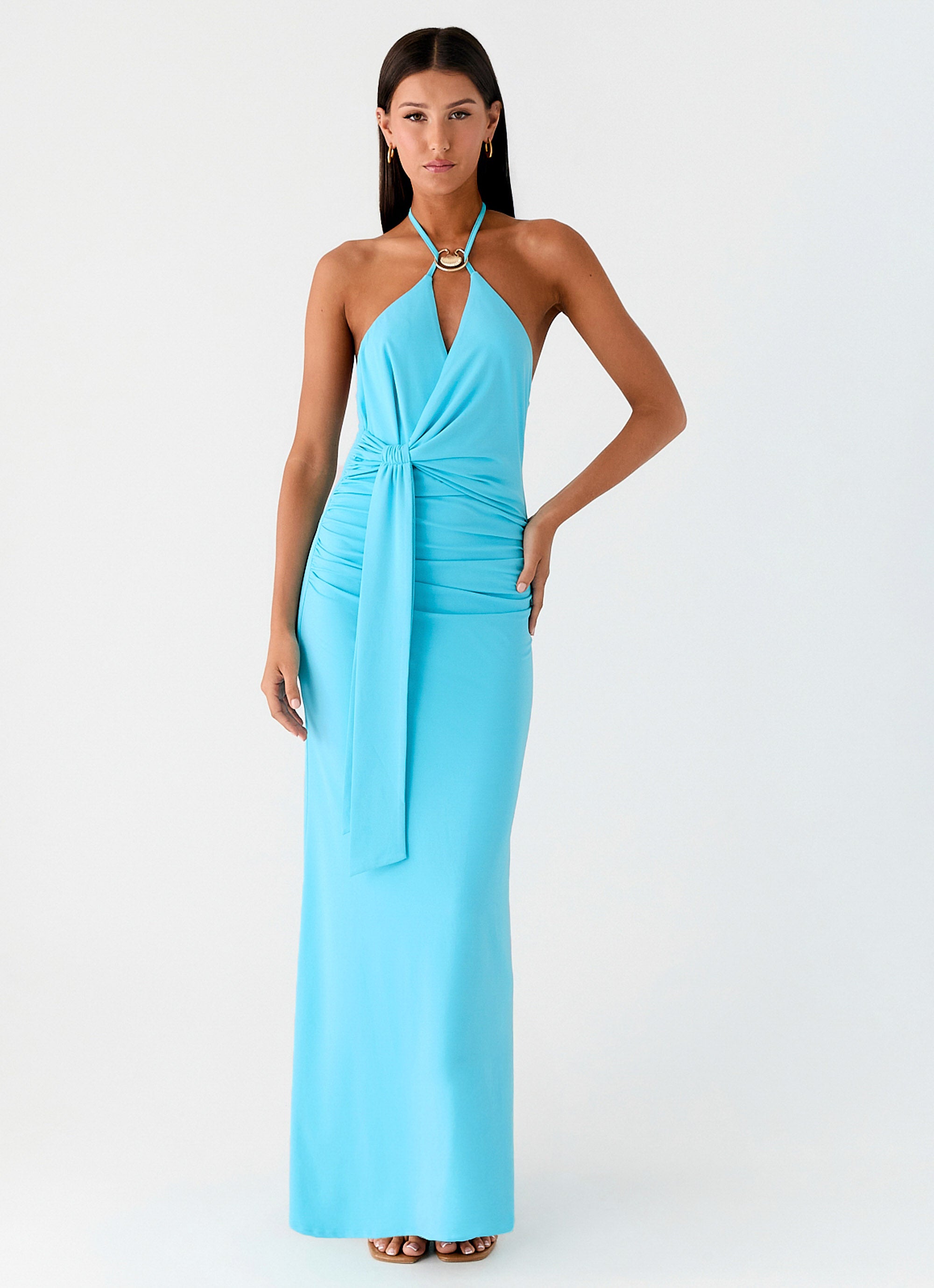 Dare Me Halter Maxi Dress - Aqua Blue Peppermayo Dare Me Halter Maxi Dress - Aqua Blue Peppermayo
