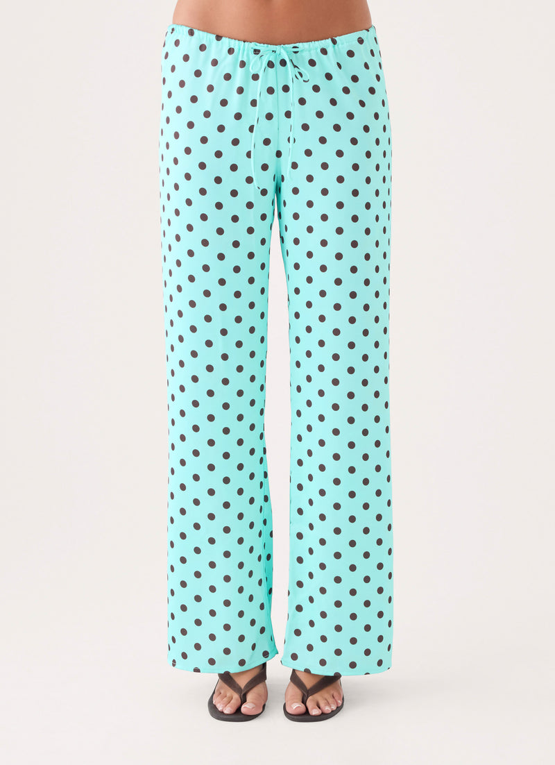 Deacon Low Rise Pants - Aqua Polka Dot