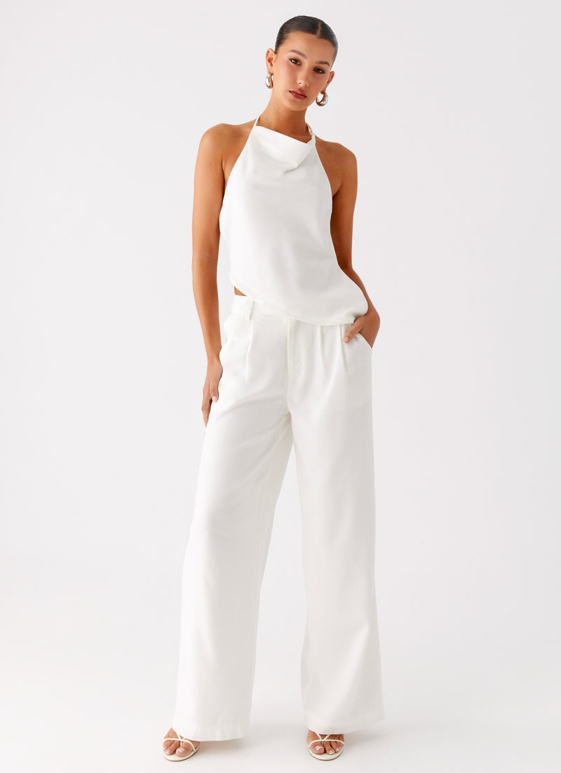 Delong Low Rise Linen Pants - White