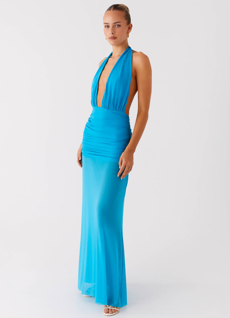 Dilemma Halter Maxi Dress - Turquoise Blue