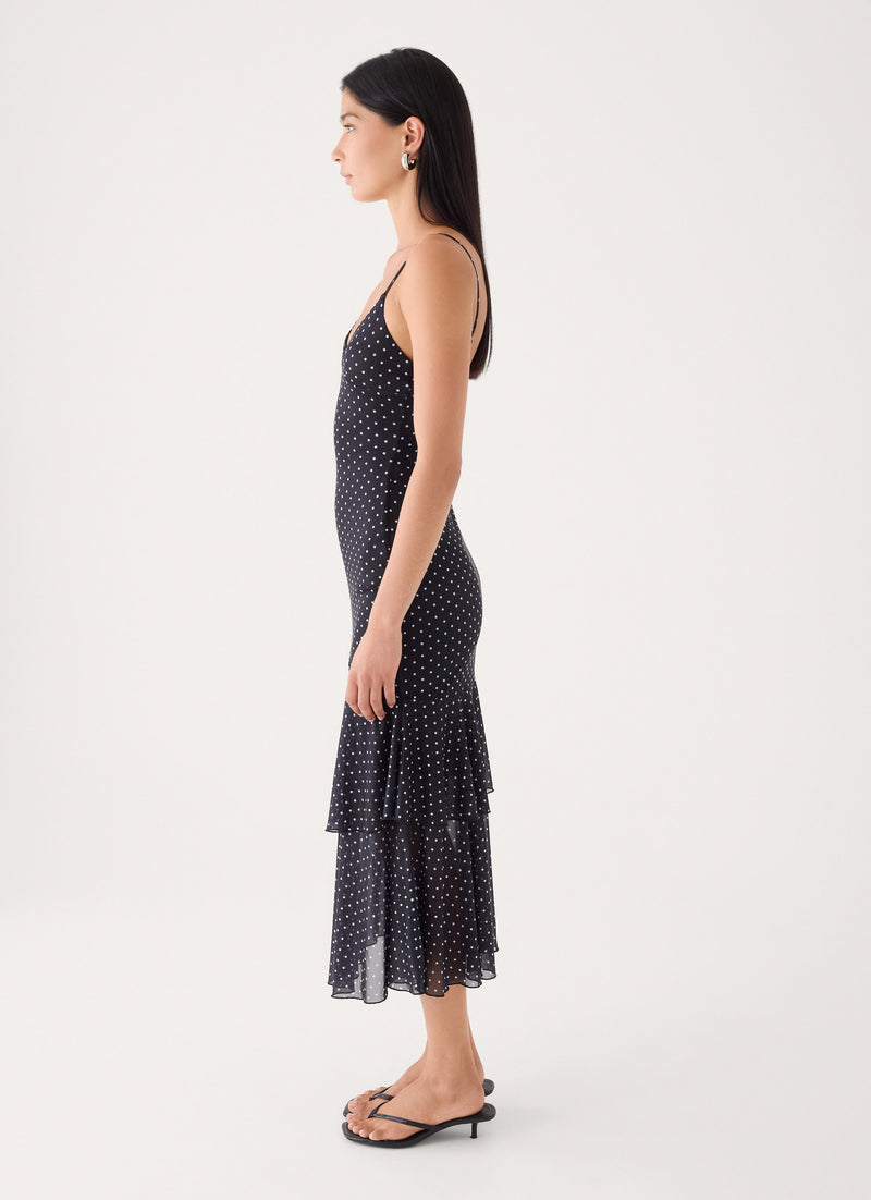 Dolores Midi Dress - Black Polka Dot