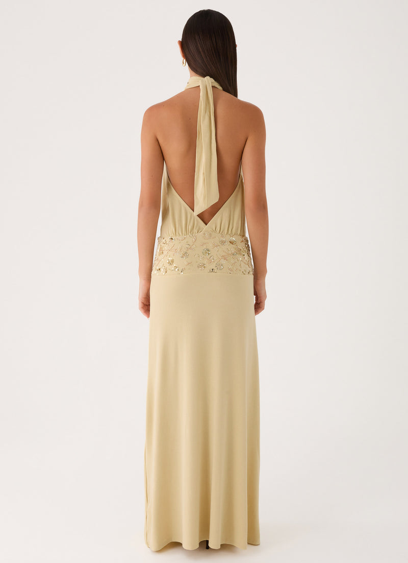 Donyale Halter Maxi Dress - Pale Olive