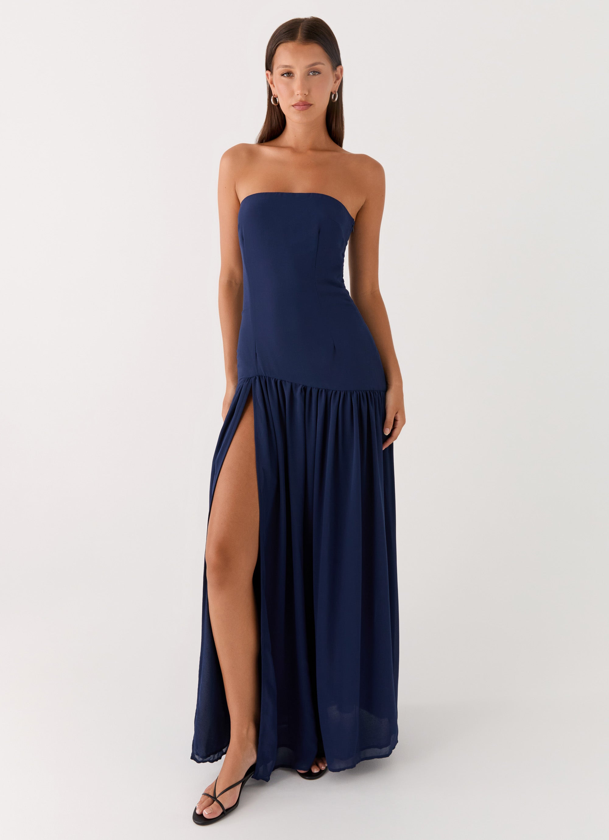 yahir strapless maxi dress navy Yahir Strapless Maxi Dress Navy Curve
