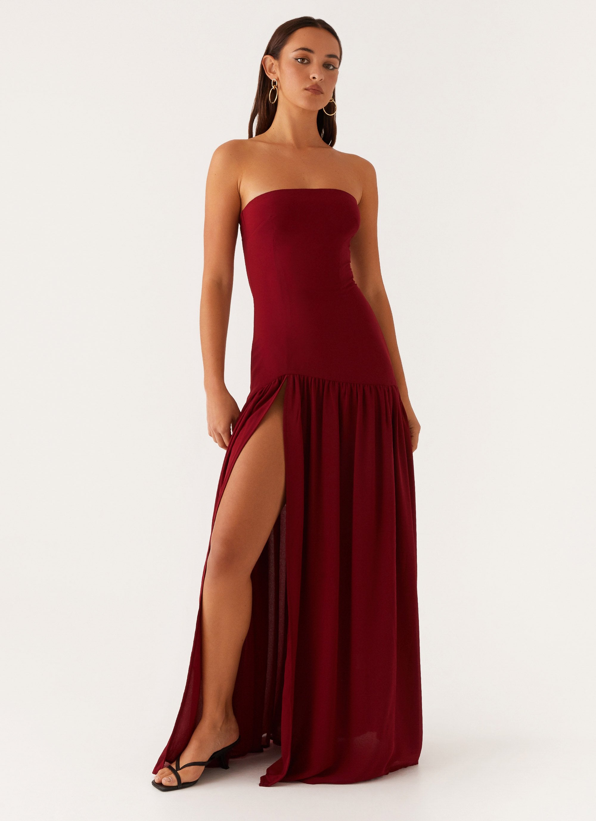 Eden Strapless Maxi Dress - Maroon Peppermayo Eden Strapless Maxi Dress - Maroon Peppermayo
