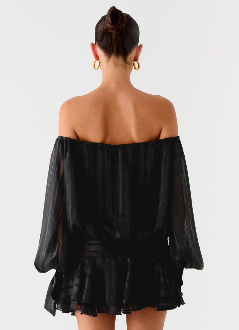 Eira Balloon Sleeve Mini Dress - Black