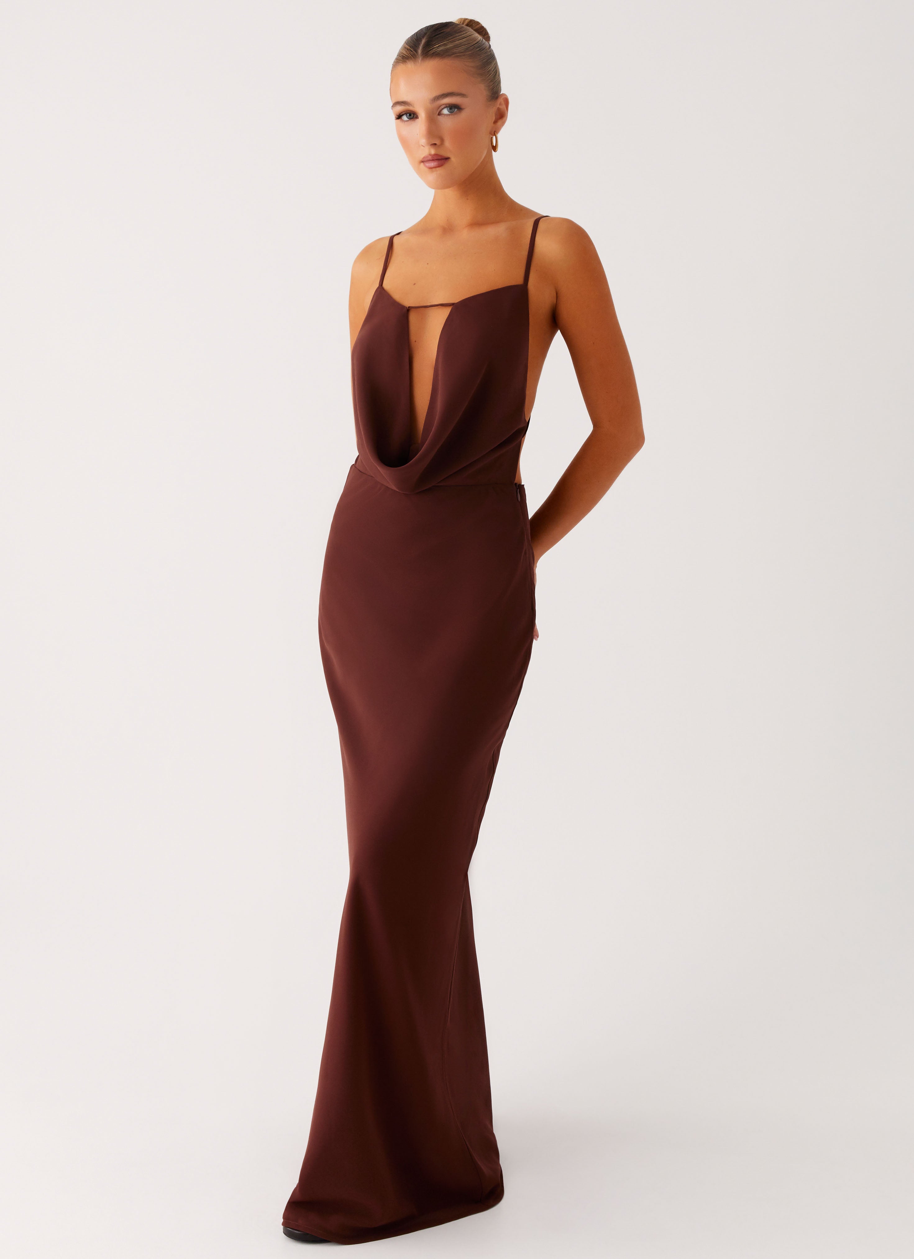 Elation Cowl Neck Maxi Dress - Chocolate Peppermayo Elation Cowl Neck Maxi Dress - Chocolate Peppermayo