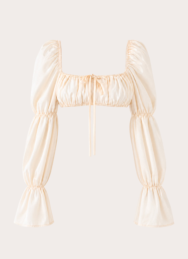 Elique Satin Long Sleeve Top - Cream
