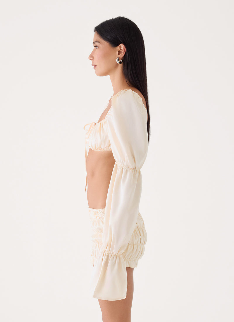 Elique Satin Long Sleeve Top - Cream