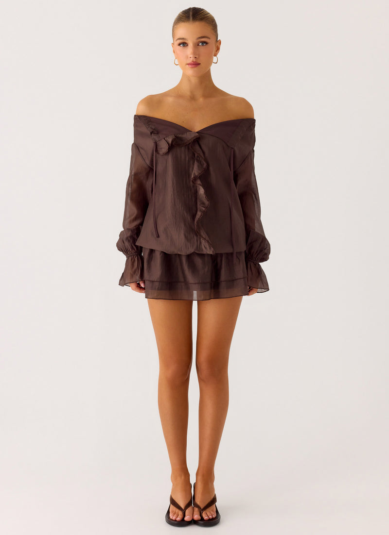 Elris Drop Waist Mini Dress - Cool Chocolate